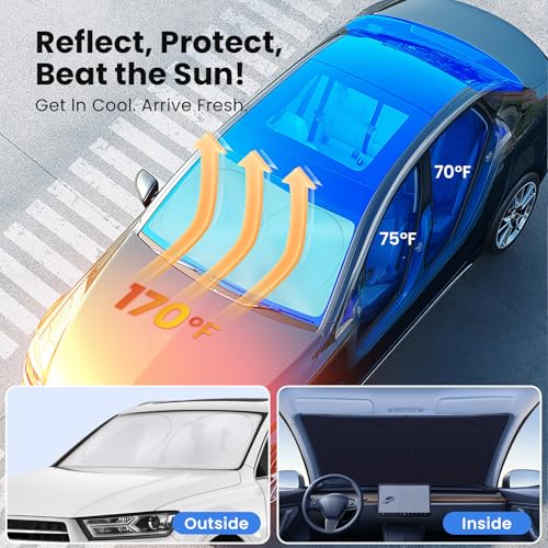 Image of Magnelex Car Windshield Sunshade - Double-Layer Design for 2X Heat Blocking, Blocks UV Rays, Foldable Sun Shade for Cars, Trucks & SUVs, Keeps Interior Cooler, Large (63 x 33.8 in)