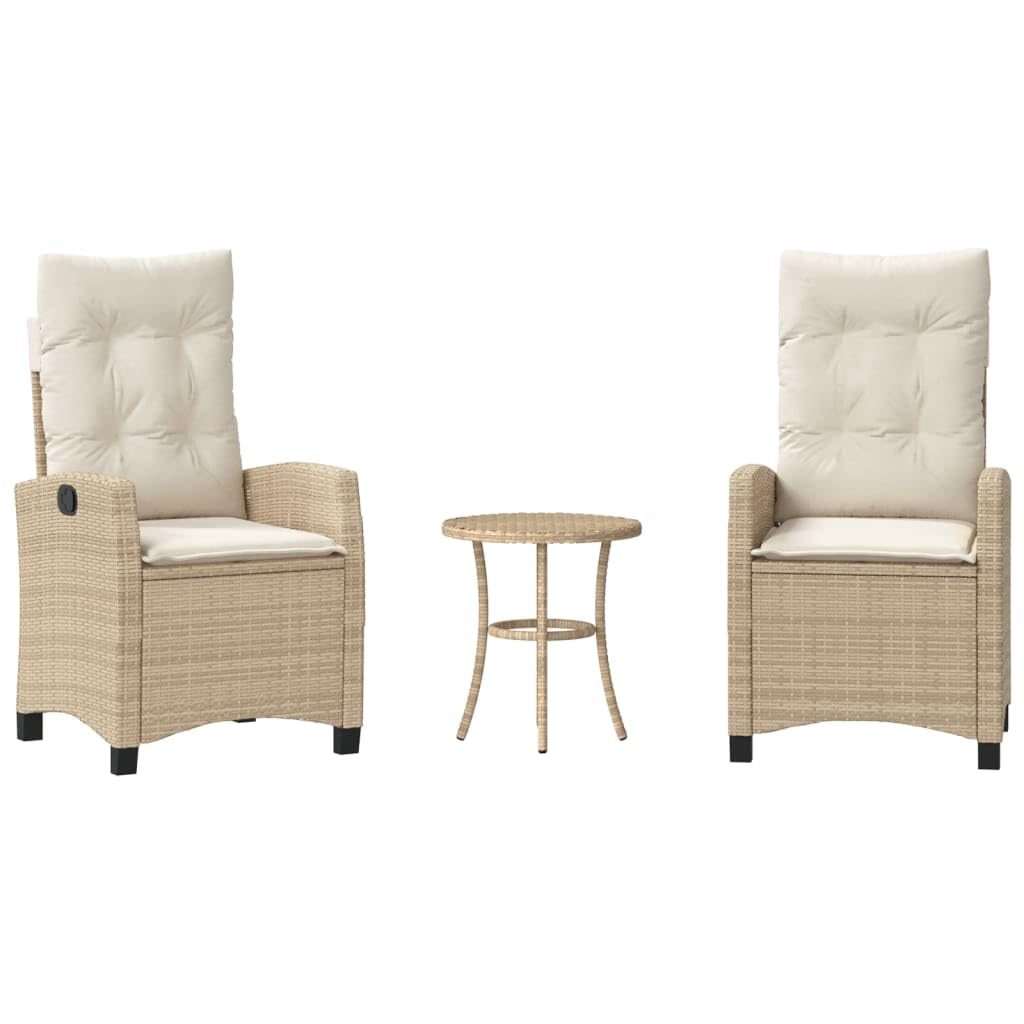 Salon de jardin 3 pièces en polyrotin avec 2 fauteuils réglables et table basse beige