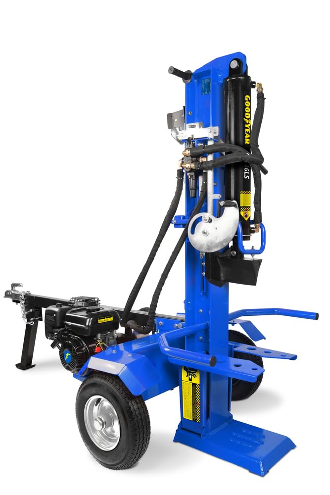 Goodyear - Astilladora de Troncos Gasolina 7 HP 212cc, Hidráulica 26 Ton, Multiposición Horizontal/Vertical, Corte hasta 610 mm, Motor 3600rpm, Ruedas 16", Depósito aceite 25 L, Retorno rápido 12 s