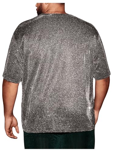WDIRARA Men's Plus Size Giltter Round Neck T Shirt Short Sleeve Sparkly Party Tee Tops2