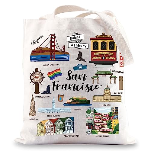 BWWKTOP San Francisco Canvas Tote Bag Souvenirs Gifts San Francisco Shoulder Bag City Grocery Bag...