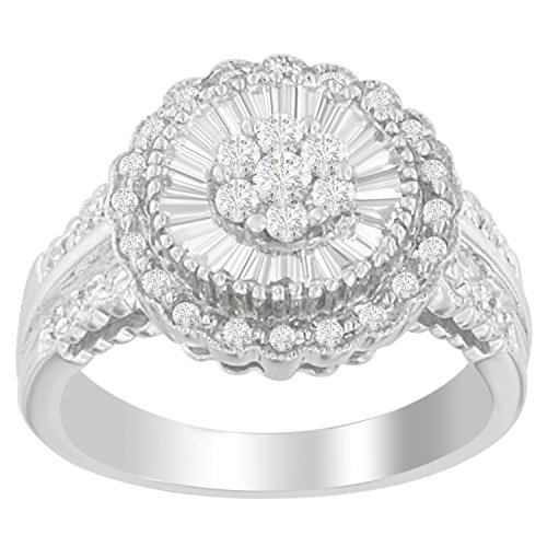 Original Classics 14K White Gold Round and Baguette-Cut Diamond Ring (1 3/4 Cttw, G-H Color, SI2-I1 Clarity) - Size 6