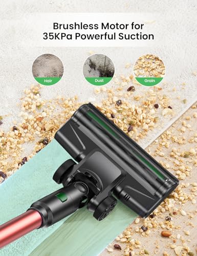 V9PRO Cordless Stick Vacuum Cleaner - 30Kpa Powerful Suction with Brushless Motor, Self Standing Design, 45 Mins Runtime, LED Display, 6 in 1 Lightweight Vacuum for Home Hard Floor (Red)