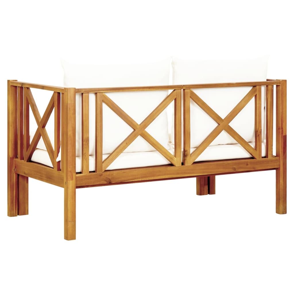 Fengshui Panca da giardino in acacia massiccio, 122 cm, con cuscino | Legno trattato ad olio, multifunzionale come letto da giorno, imbottitura spessa, facile da pulire