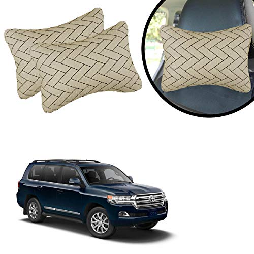 Image of Adroitz Beige Zig-Zag Design Car Neck Rest Cushion with Adjustable Straps 1081