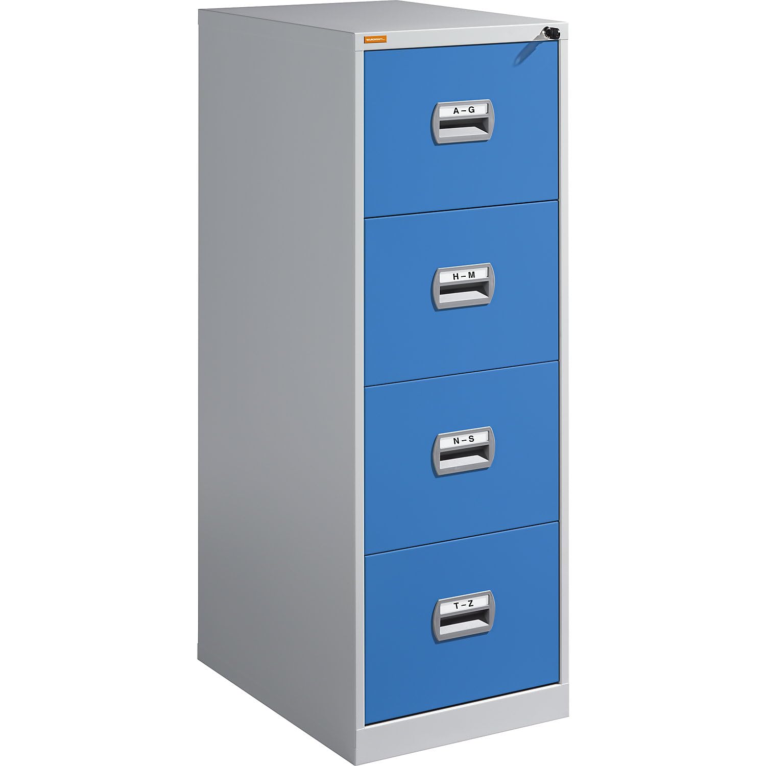 eurokraft basic | Classificatore per cartelle sospese | 1 corsia | 4 cassetti | grigio chiaro / blu chiaro
