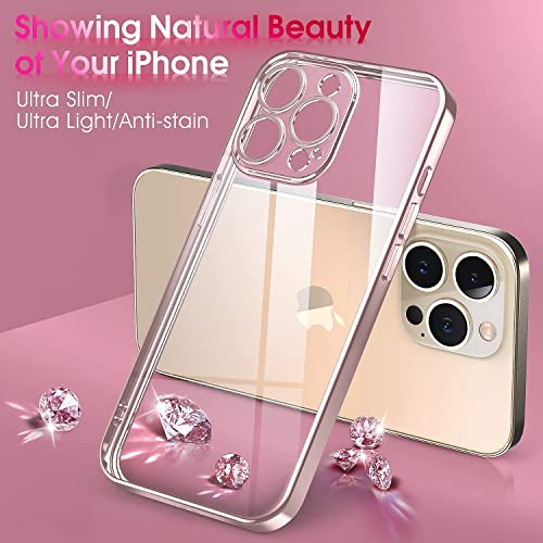 Image of VONZEE Transparent Case Compatible with iPhone 13 Pro (6.1 inch), Luxury Electroplated Soft Edge Bumper Case, Full Camera Protection & Shockproof Case Cover (Rose Pink)