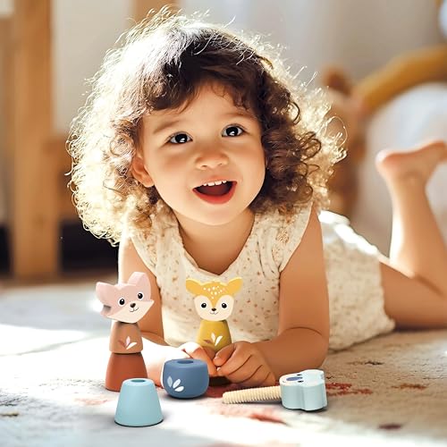 Image of SPEEDY MONKEY Wooden Screw Toys for Toddlers 24m+ Animal Nuts Bolts Set | animal shapes, screw twist pieces, nuts and bolts for kids, preschool toys, STEM threading problem solving, fine motor, build