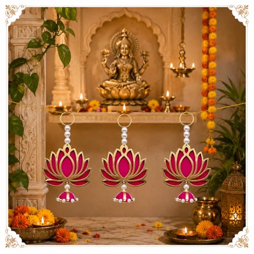 Image of BindianLotus Hanging Pack of 10 for Home Decor, Wall Hanging for Living Room, Pooja Room Items, Mandir Accessories, Main Door Accent, Diwali Festival Decoration, Housewarming Gift