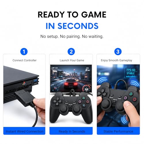 Image of Hopevry Wired PS2 Controller | 2 Pack Compatible with Sony PS2 /PS2 Slim /PS1 | PlayStation 2 Controller with Dual Vibration, Plug and Play, Ergonomic grip for extended gaming
