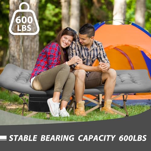 Candockway Folding Camping Cot with Comfy Mattress(Black),600LBS(Max Load),Portable Cot Bed for Adults Include Carry Bags,28\" Wider Sleeping Cots for Home,Office Nap,Outdoor Travel Camp Beach - Thumbnail 2