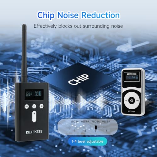 Retekess T130P (3nd Gen T130) Sistema de guía de audio inalámbrico, receptor y transmisor, con estuche de carga de 64 ranuras y reducción de ruido mejorada miniatura 2