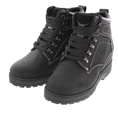 Calden Men's Invisible Height Increasing Elevator Shoes - Black Nubuck Leather Lace-up High-top Boots with Extra Tall - 5.2 Inches Taller - K8818023