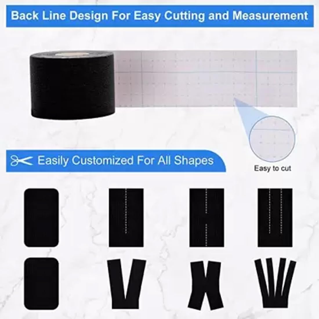 Beflix® Kinesiology Tape for Physiotherapy, Sports Injury, Pain Relief Muscle Tape, for Shoulder, Wings, Arms, Ankle K Taping Waterproof Athletic Tape for Pain Support (5 m X 5 cm) (Black) - Image 8 thumbnail
