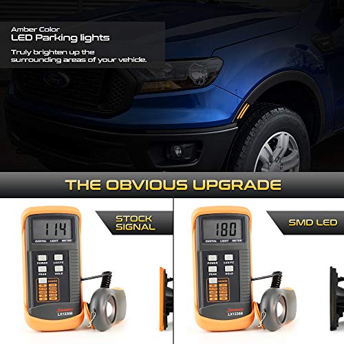 VIPMOTOZ Full Amber LED Strip Front Side Marker Light Fender Lamp Housing Replacement For 2019-2020 Ford Ranger, Black Housing with Smoked Lens, Driver & Passenger Side - Thumbnail 2