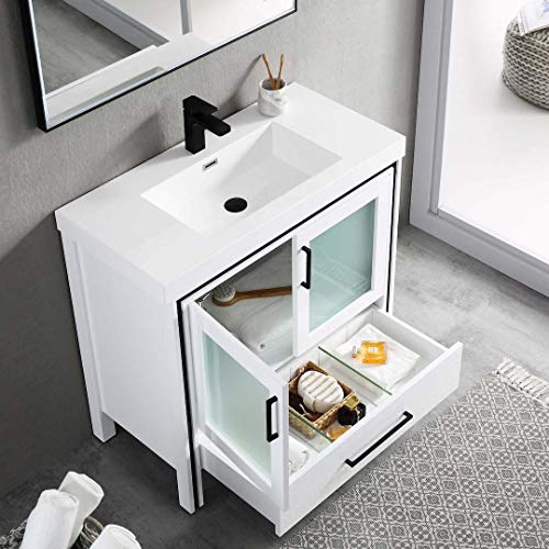 Classic Freestanding Transitional Loft Design 36" Single Bathroom Vanity With Acrylic Sink, 024 36 01 A (36 Inch-Acrylic, Glossy White) #TOP5