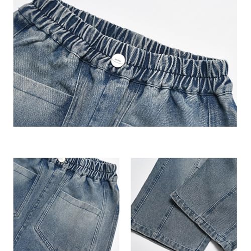 Boys Wide Leg Jeans Baggy Elastic Waist Patch Pockets Denim Pants Kids Soft Comfort Patchwork Pants Y2K Streetwear3
