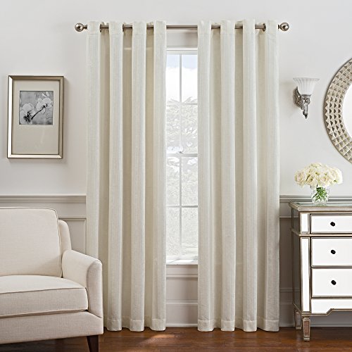 Keeco Antonia Style Domain Chenille Jacquard Stripe Window Panel, 52x84, Cream
