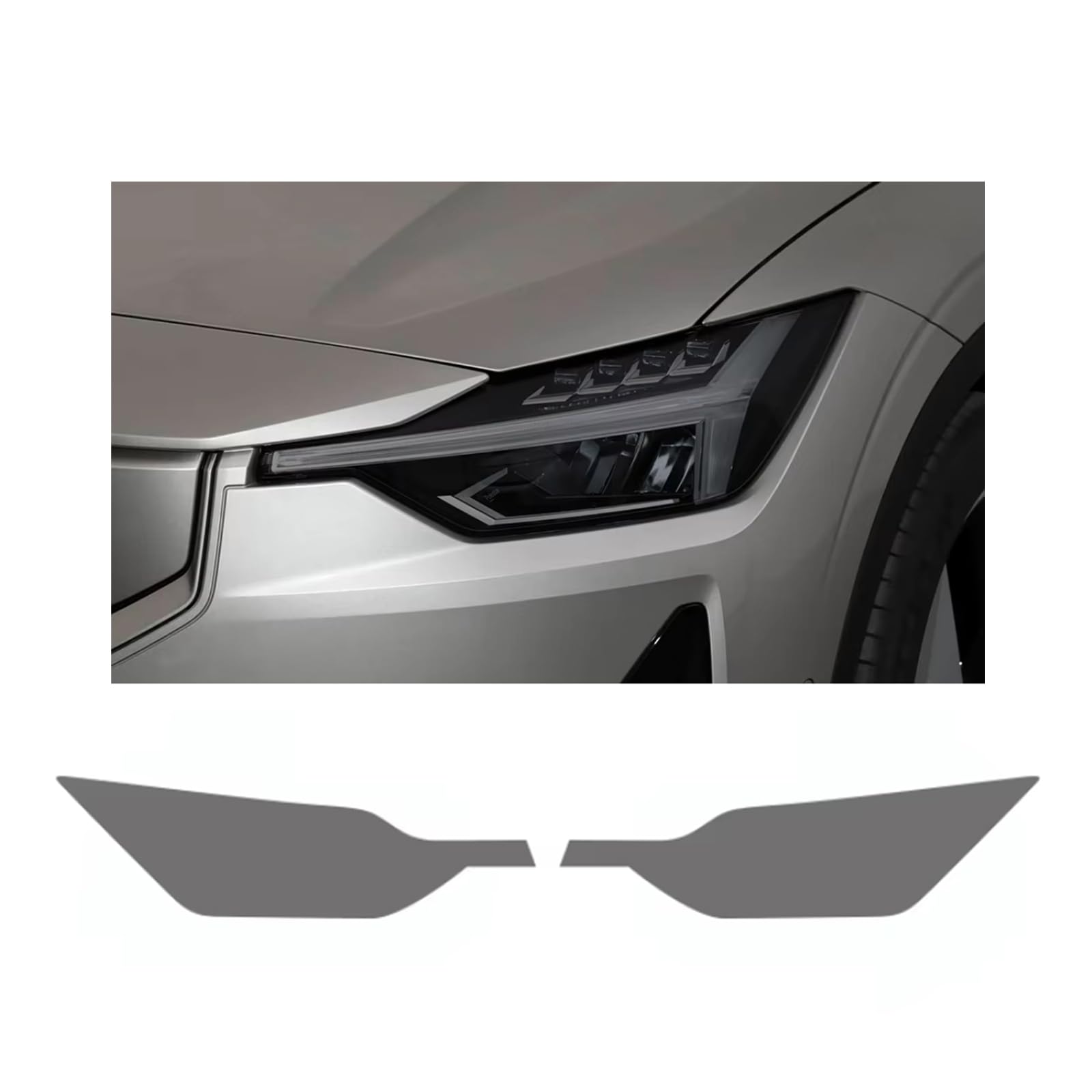 Headlight Film for Polestar 2 2021-2026, 1Set Transparent/Smoke Black Car Headlight TPU Protective Film