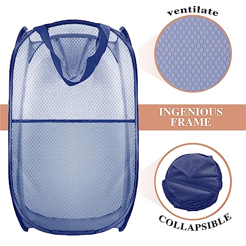 Image of Collapsible Pop Up Laundry Hamper, Extra Large Mesh Foldable Laundry Basket, 28 inch x 16 inch x 16 inch (Blue)