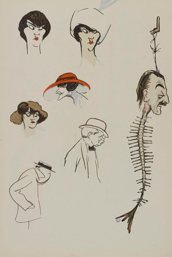 Myriam Danesco, Toque, Germaine Thouvenin, Fishbone, M Du Tillet, Monocle, M Aschwanden (1912) 13x20 UnFramed Art Print Poster Ready for Framing by Georges Goursat (Sem)