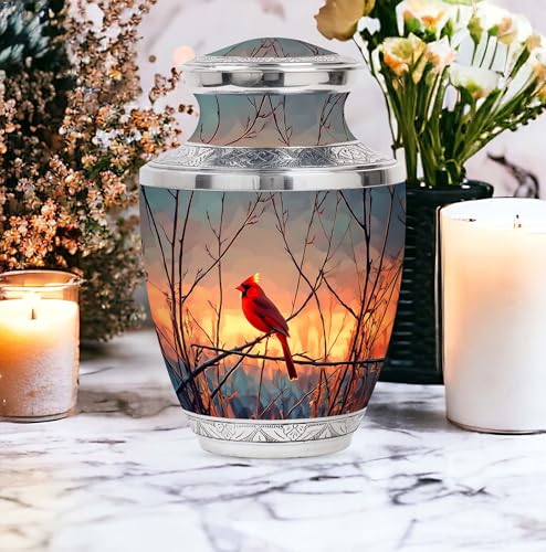 Image of Cardinal Bird Urn Mini Urns for Human Ashes Adult Man 1 Large & 2 Small | Large Burial Urn for Male & Female, Cremation Urns Human Remains