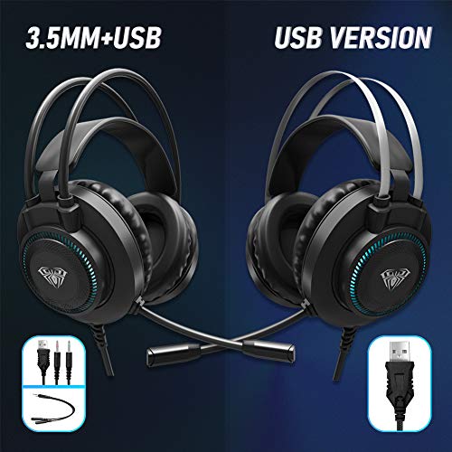 AULA S601 Wired Gaming Headset met Microfoon Surround Sound, Dual 3,5 mm USB Corded Volume Control Over-Ear Games Hoofdtelefoon, Noise Cancelling HD Mic voor Telefoon PC/MAC Laptop (Zwart) - Afbeelding 8