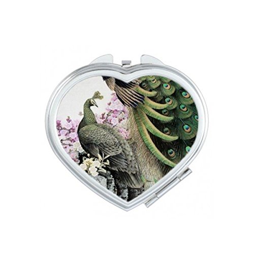 Miroir de poche compact peinture chinoise rose blanc paon mignon pour maquillage