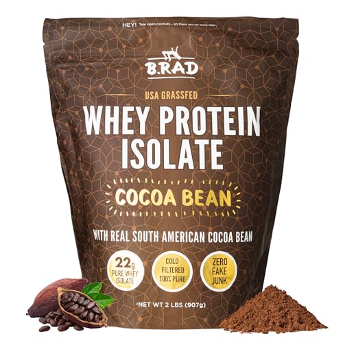 B.rad Grass Fed Whey Protein Isolate | Ultra-Pure, All-Natural, Clean Ingredients | 2 Pounds | 100% USA Sourced | Cocoa Bean (Chocolate)