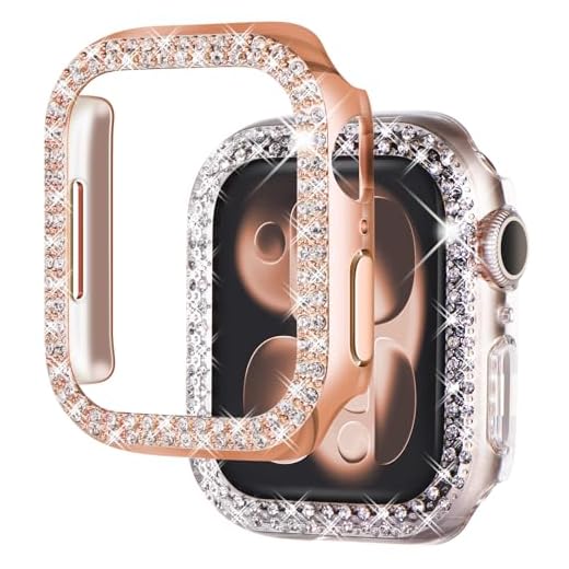 NewWays 2-Pack Bling Cases Compatible for Apple Watch Series 8 41mm Series 7, Protective Bumper for iWatch Series8/ 7 (41mm, Rose Gold/Clear)
