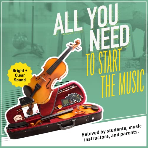 Image of Mendini by Cecilio Violin Instrument - MV400 Size 1 /2 Acoustic Violin with Bow, Case, Tuner, Metronome & Extra Strings, Beginner Violin, Maple Varnish, 1 /2 Violin