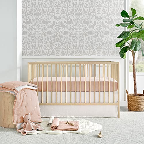 Image of Levtex Baby - Cloud Muslin Crib Bed Set - Baby Nursery Set - Pink and White Flowers - Pink Textured Muslin - 5 Piece Set Includes Quilt, Fitted Sheet, Two Swaddles & Bear Lovey