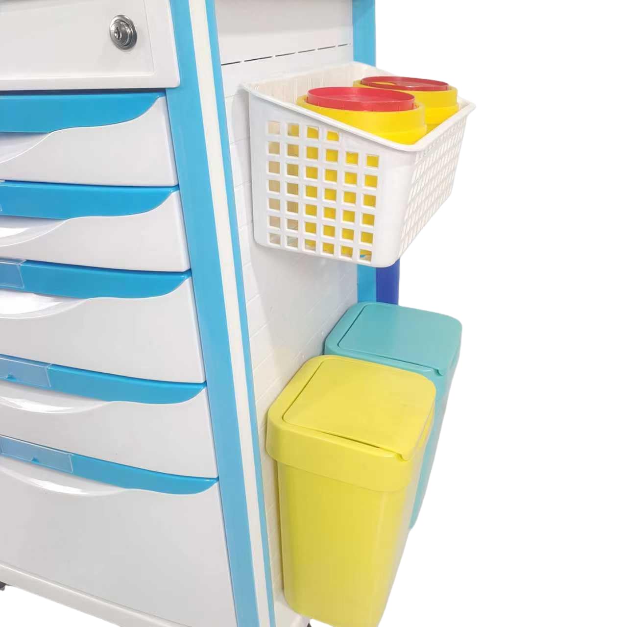 Notfall Trolley with 5 Drawers Mobile medizinische Notfall-Trolley Crash Cart Adjustable IV Pole Cardiac Tisch