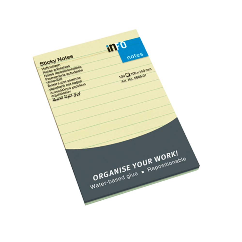 Info Sticky Notes Lined 100 Sheets, 100 x 50 Size, Yellow