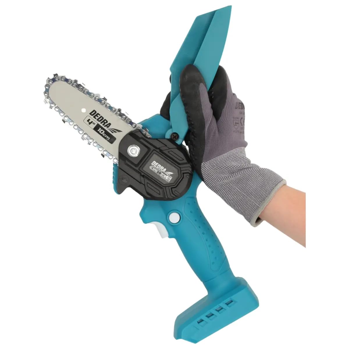 DEDRA Kit de jardin dans un coffret : mini tronçonneuse, batterie 2 Ah et mallette de chargeur, construction ultra légère, dimensions compactes, design ergonomique, fonctionnement sur batterie