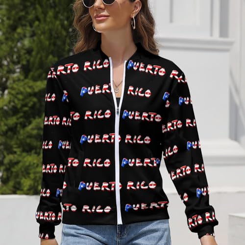 Puerto Rico Flag Women's Jackets Warm Zippered Tops with Pockets for Daily Autumn Winter, X-Large2