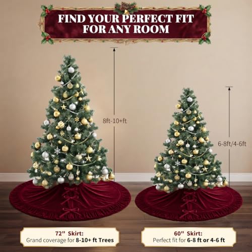 VEILS Large Christmas Tree Skirt, Velvet Burgundy Tree Skirts with Center Pleats and Plush Tie Closures for Christmas Party Favors Decor(60") - image 3