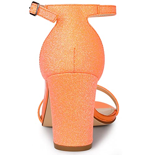 Allegra K Allegra K Women's Glitter Ankle Strap Chunky Heels Orange Sandals - 6 M US