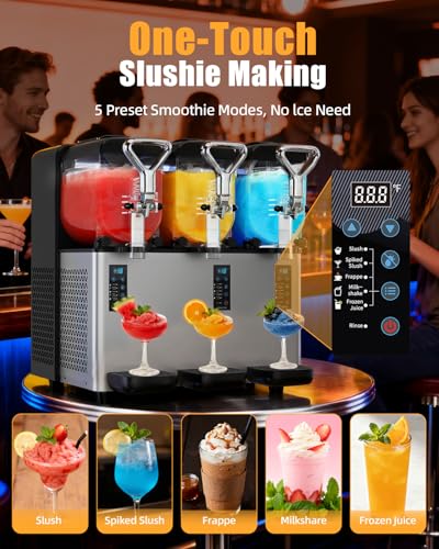Image of Commercial Slushy Machine, 4L /135oz x 3 Tank Margarita Machine