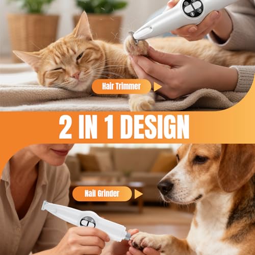 Mcbazel 2-in-1 Pet Paws Trimmer with LED Light, Rechargeable Dog/Cat Hair Shaver Grooming Clipper, Electric Cat/Dog Nail Grinder, Pet Razor for or Eyes, Ears,Face Small Areas - Image 3