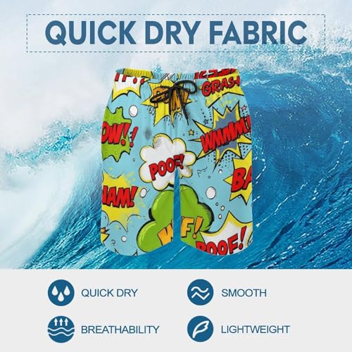 Beach Shorts for Men Comic Book Sound Effects Hawaiian Swim Board Shorts Mesh Lining Swimming Trunks Pocket L3