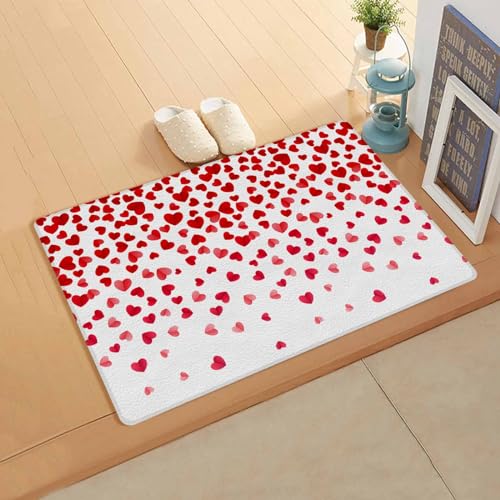 Valentine's Day Kitchen Bath Door Mat Cushioned Runner Rug,Washable Welcome Floor Sink Antifatigue Mat,Waterproof & Non-Slip Comfort Standing Doormat,Romantic Heart Red Love Spring Holiday 24