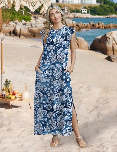 Image of Zeagoo Summer Dresses for Women 2026 Long Maxi Sundresses Loose Split Wrinkle-Free Beach Travel Vacation Clothes