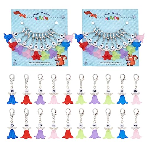 NBEADS 20 Pcs Number 0~9 Angel Stitch Markers, 10 Colors Wing and Flower Crochet Charms Removable Lobster Clasp Locking Stitch Marker for Knitting Weaving Accessories Quilting Jewelry