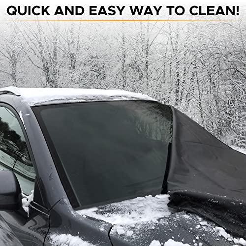 Econour Windshield Cover For Ice And Snow | Tough 600D Polyester Printed Fabric Windshield Frost Cover For Any Weather | Water, Heat & Sag-Proof Car Windshield Snow Cover | Standard (69" X 42") #TOP2