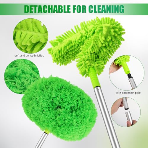 Image of Ceiling Fan Cleaner Duster Kit with Extendable 59-Inch Long Handle and Bendable Brush Head for High Ceilings Walls Furniture and Windows Cleaning