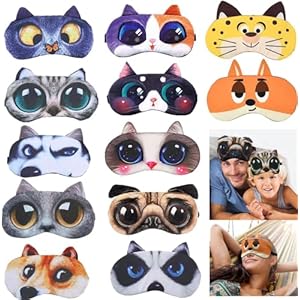 8 Pack Cute Animal Funny Sleep Eye Mask for Sleeping Cat Dog Soft Plush Blindfold Sleep Masks Eye Cover Eyeshade for Kids Girls Men Women Plane Travel Nap Night Sleeping (8 Pack)