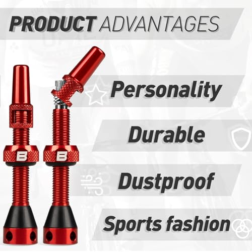 Image of BWSHLF Tubeless Presta Valve Stem 40 /44 /55 /60 /65 /80 /100 mm, Super Light Alloy Presta Valve Stem Kit with Valve Core Remover Tool and Valve Stem Caps - Multiple Color and Size Options(Pair)