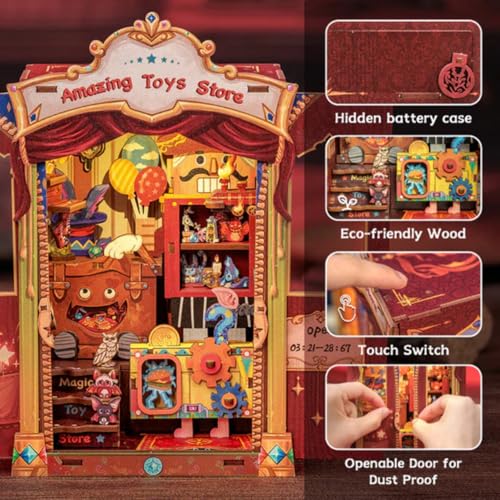 Image of Book Nook Kit, Dragon Toy Shop Bookshelf Decor | LED Light, DIY Miniature, 3D Wooden Puzzle House, For Beginners, Teens & Adults, 103 Pieces