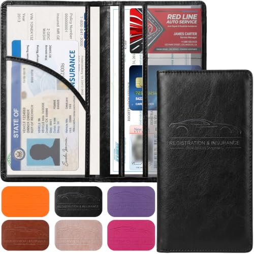 Image of LumiMokki Premium Car Registration & Insurance Card Holder with Magnetic Shut, Vehicle Glove Box Car Organizer - For Documents, Cards, License (Cowhide Black)